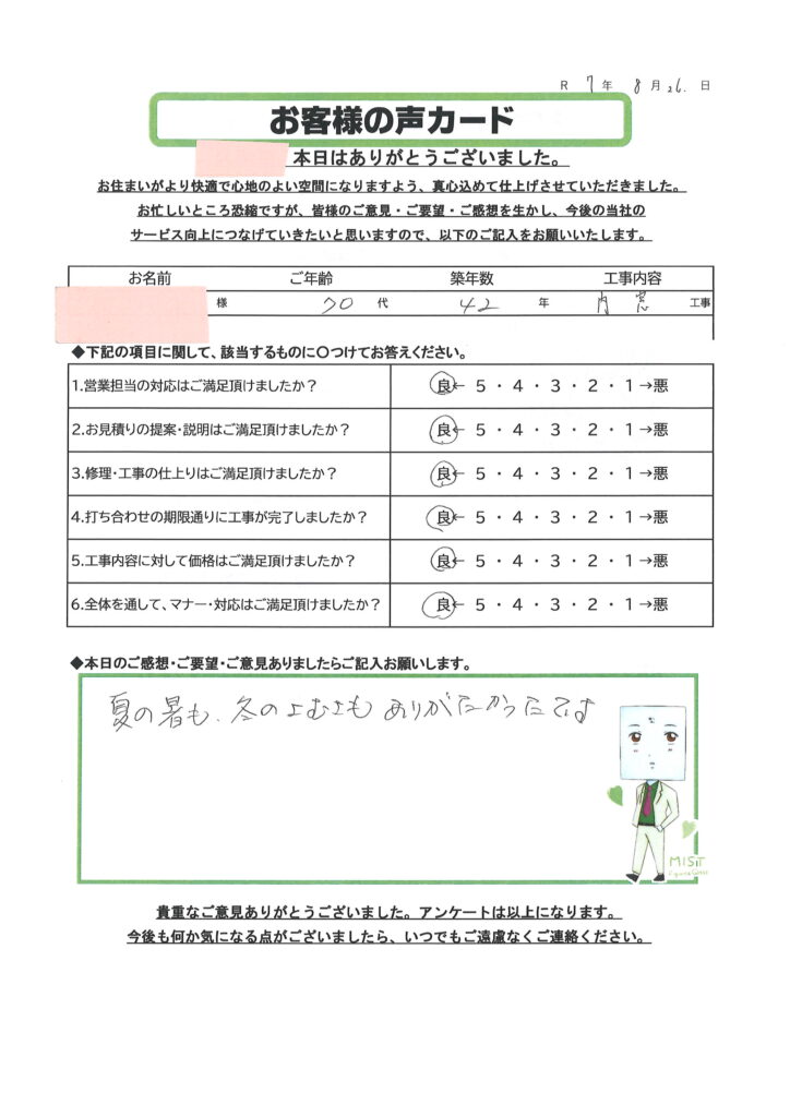 栃木市 H様のお声