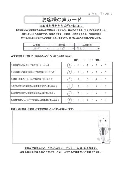 栃木市 Y様のお声