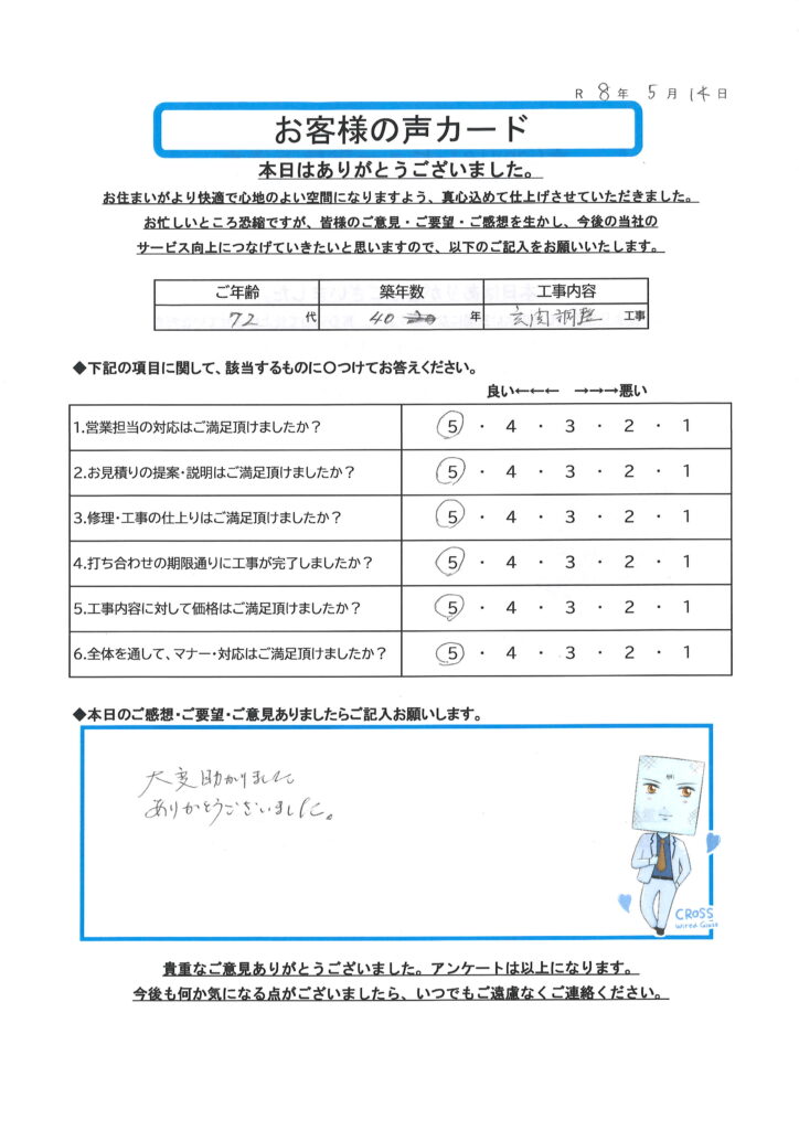 栃木市 K様のお声