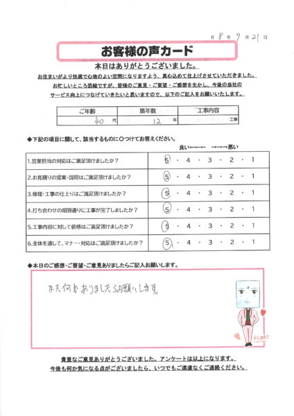 栃木市 B様のお声