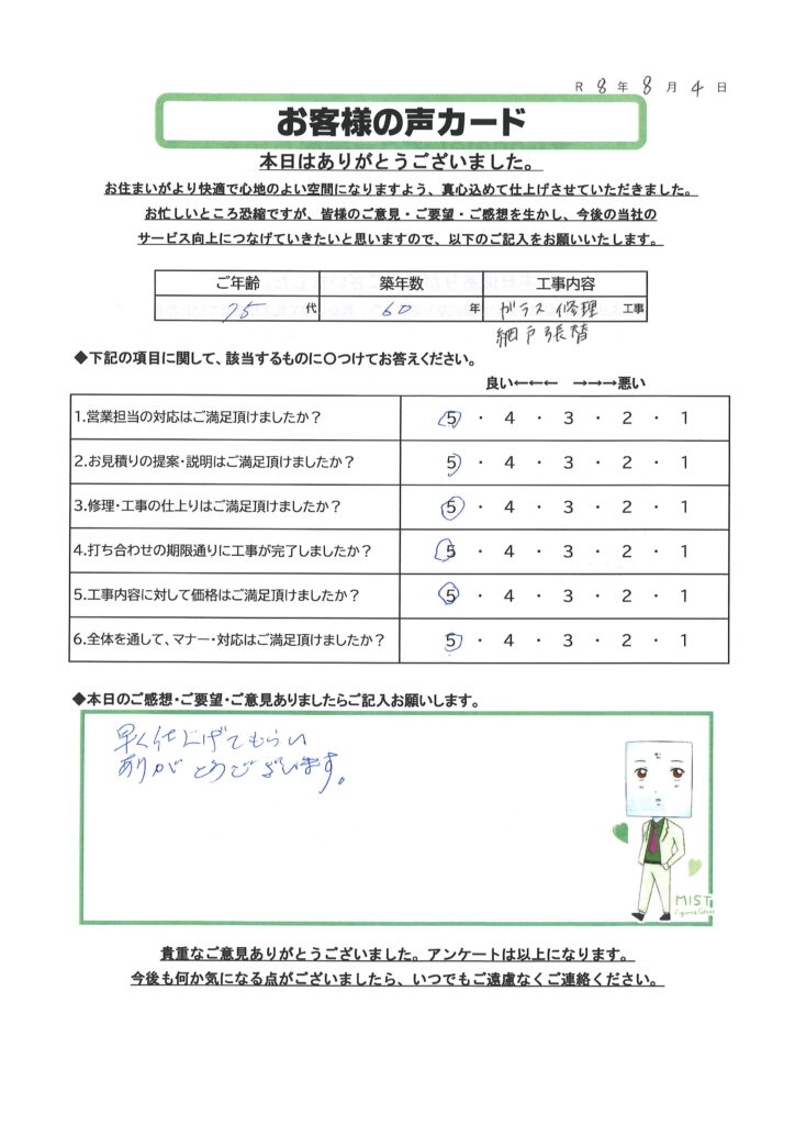 栃木市 K様のお声