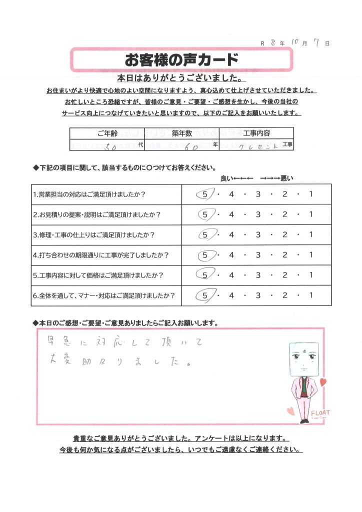 栃木市 O様のお声